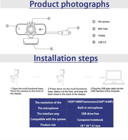 C5 4 Million Pixel Auto Focus 2K Full HD Webcam 360 Rotation USB Driver-free Live Broadcast WebCamera with Mic - Computer & Networking by buy2fix | Online Shopping UK | buy2fix