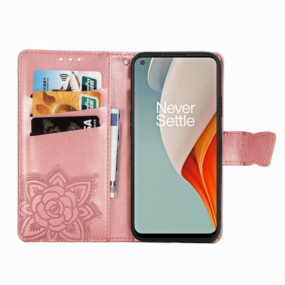 For OnePlus Nord N100 Butterfly Love Flower Embossed Horizontal Flip Leather Case with Bracket / Card Slot / Wallet / Lanyard(Rose Gold) - OnePlus Cases by buy2fix | Online Shopping UK | buy2fix