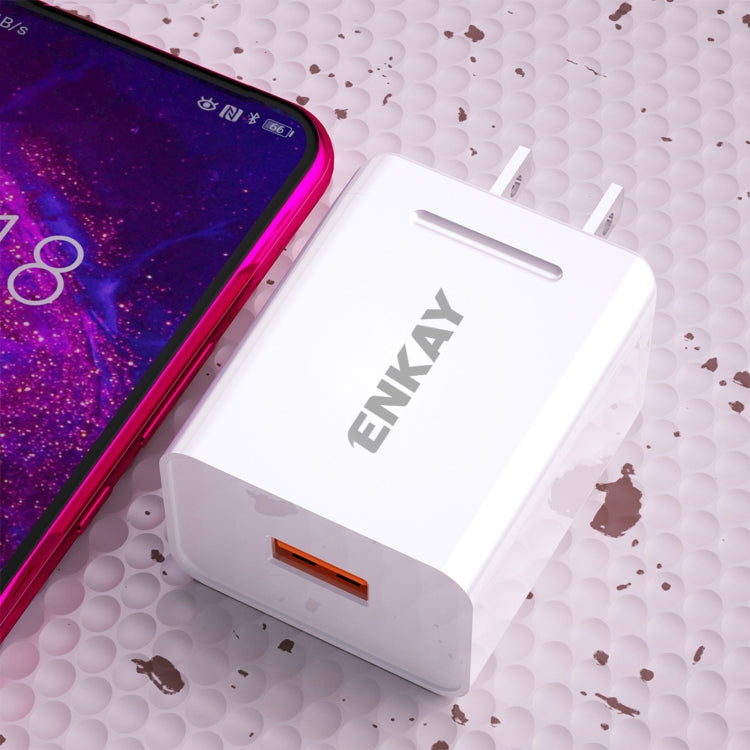 ENKAY Hat-Prince U036 18W 3A QC3.0 Fast Charging Power Adapter US Plug Portable Travel Charger With 3A 1m 8 Pin Cable - Mobile Accessories by ENKAY | Online Shopping UK | buy2fix