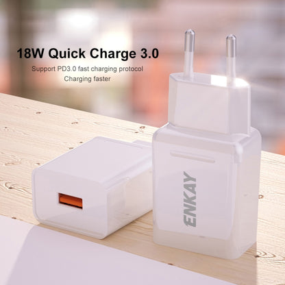 ENKAY Hat-Prince T033 18W 3A QC3.0 Fast Charging Power Adapter EU Plug Portable Travel Charger With 3A 1m Type-C Cable - Mobile Accessories by ENKAY | Online Shopping UK | buy2fix