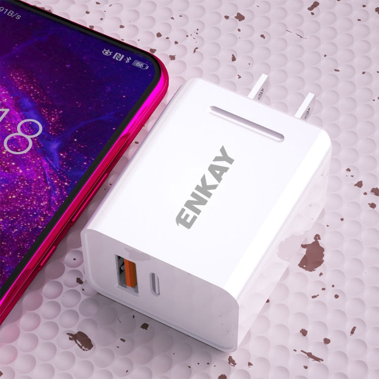 ENKAY Hat-Prince U033 18W 3A PD + QC3.0 Dual USB Fast Charging Power Adapter US Plug Portable Travel Charger With 1m 3A Type-C Cable - Mobile Accessories by ENKAY | Online Shopping UK | buy2fix