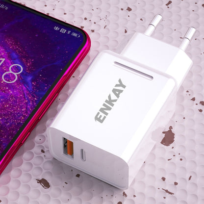 ENKAY Hat-Prince T030 18W 3A PD + QC3.0 Dual USB Fast Charging Power Adapter EU Plug Portable Travel Charger With 1m 3A Type-C Cable - Mobile Accessories by ENKAY | Online Shopping UK | buy2fix