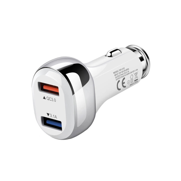 YSY-312 2 in 1 18W Portable QC3.0 Dual USB Car Charger + 1m 3A USB to 8 Pin Data Cable Set(White) - Car Charger by buy2fix | Online Shopping UK | buy2fix