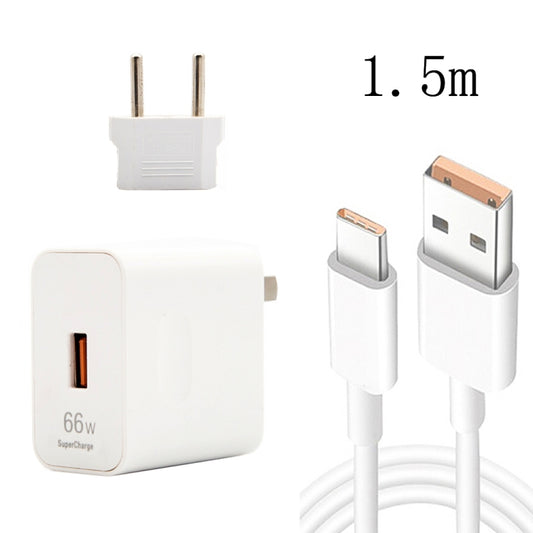 66W USB Fast Charging Travel Charger With EU Plug Conversion Head + 6A USB to Type-C Flash Charging Data Cable, EU Plug(1.5m) - Mobile Accessories by buy2fix | Online Shopping UK | buy2fix