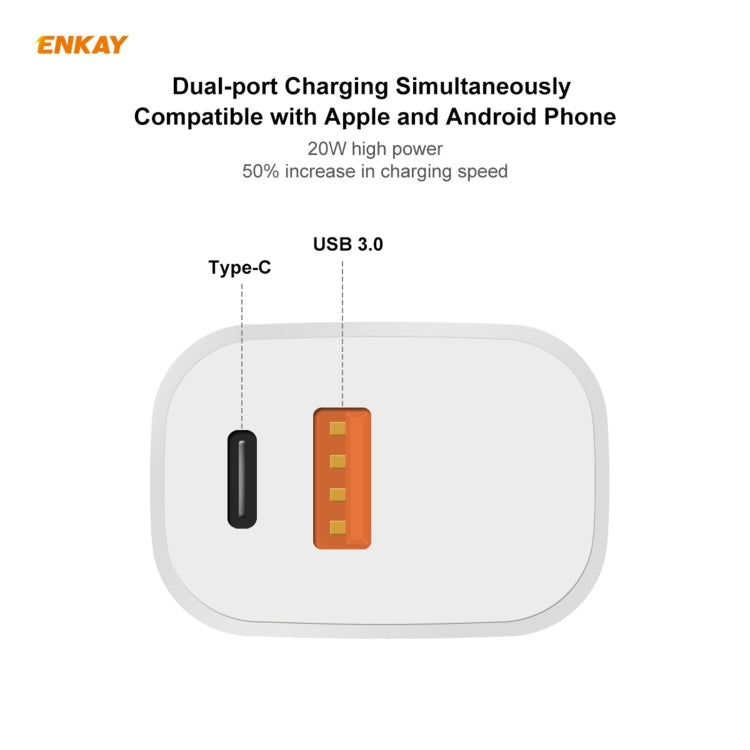 ENKAY Hat-Prince 20W PD Type-C + QC 3.0 USB Fast Charging Travel Charger Power Adapter with Fast Charge Data Cable, US Plug(With Micro USB Cable) - Apple Accessories by ENKAY | Online Shopping UK | buy2fix