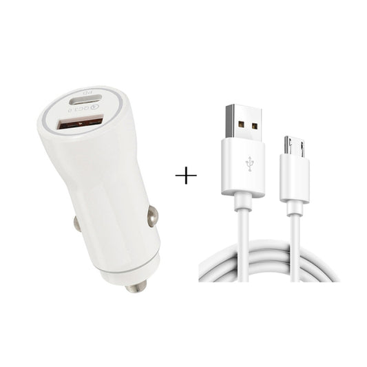 P21 Portable PD 20W + QC3.0 18W Dual Ports Fast Car Charger with USB to Micro USB Cable Kit(White) - Car Charger by buy2fix | Online Shopping UK | buy2fix