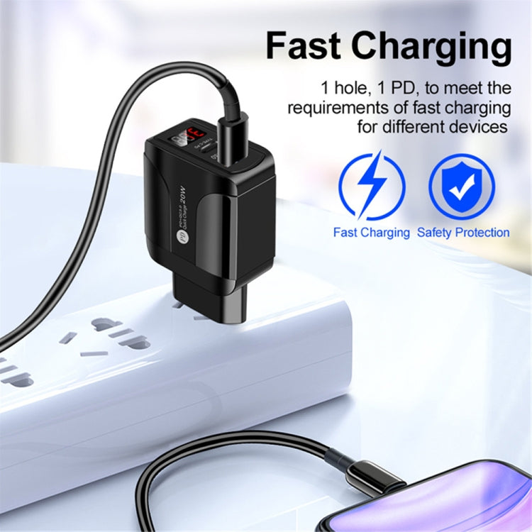 PD001 5A PD3.0 20W + QC3.0 USB Fast Charger with LED Digital Display, UK Plug(Black) - Mobile Accessories by buy2fix | Online Shopping UK | buy2fix