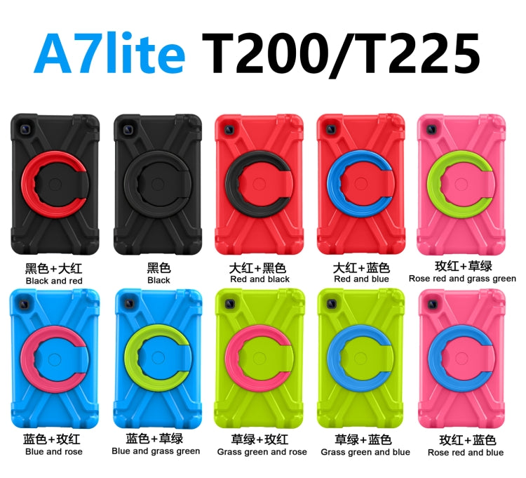 For Galaxy Tab A7 Lite T220/T225 PC + Silicone Shockproof Combination Case with 360 Degree Rotating Holder & Handle(Blue+Rose Red) - Tab A7 Lite T220 / T225 by buy2fix | Online Shopping UK | buy2fix