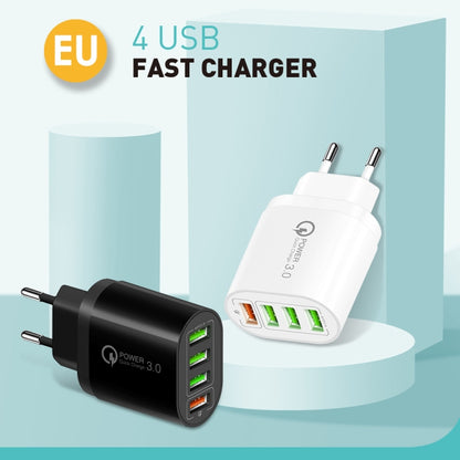 QC-04 QC3.0 + 3 x USB 2.0 Multi-ports Charger for Mobile Phone Tablet, EU Plug(Black) - Mobile Accessories by buy2fix | Online Shopping UK | buy2fix
