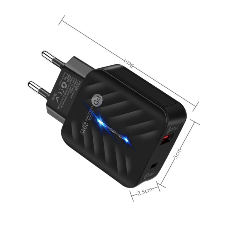 PD03 20W Type-C + QC3.0 USB Charger with Indicator Light, EU Plug(Black) - Apple Accessories by buy2fix | Online Shopping UK | buy2fix