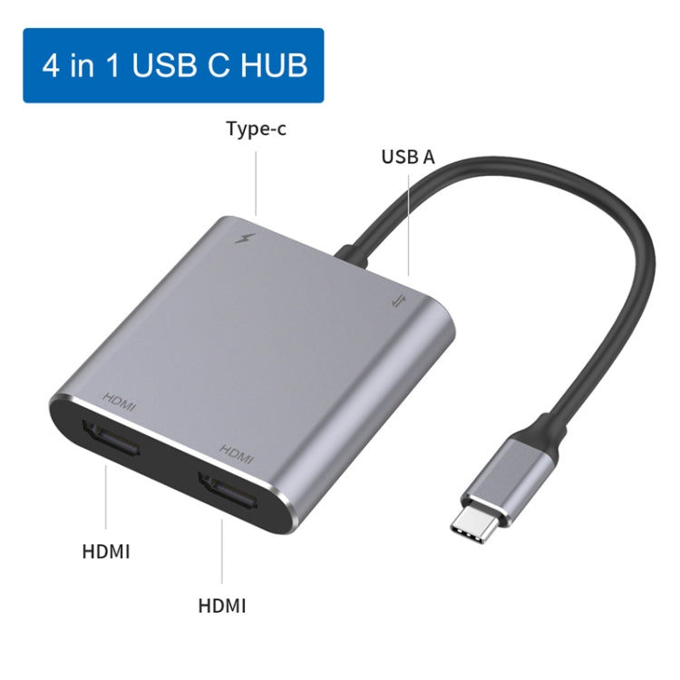 4 in 1 Type-C to Dual HDMI + USB + Type-C HUB Adapter - Computer & Networking by buy2fix | Online Shopping UK | buy2fix