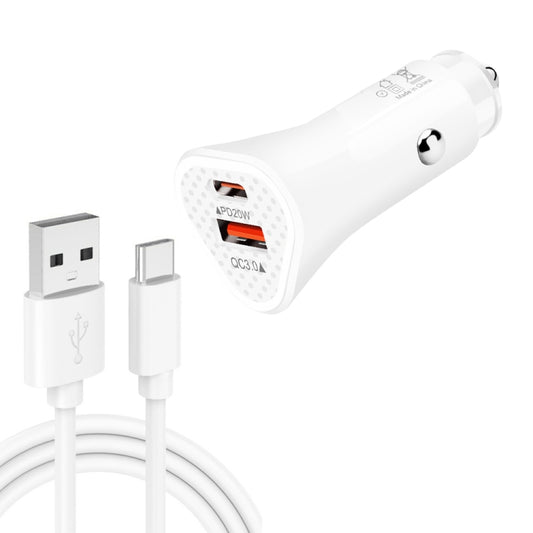 TE-P23 38W PD 20W USB-C / Type-C + QC3. 0 USB Triangle Car Charger + USB to USB-C / Type-C Data Cable, Length: 1m(White) - Car Charger by buy2fix | Online Shopping UK | buy2fix