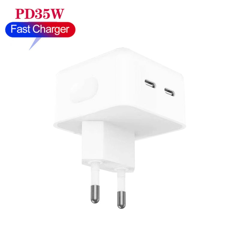 PD 35W Dual USB-C / Type-C Ports Charger with 1m Type-C to 8 Pin Data Cable, EU Plug - Apple Accessories by buy2fix | Online Shopping UK | buy2fix