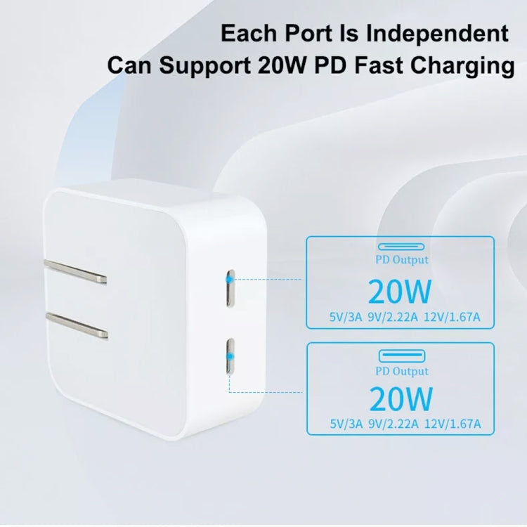 SDC-40W Dual PD USB-C / Type-C Ports Charger with 2m Type-C to 8 Pin Data Cable, US Plug - USB Charger by buy2fix | Online Shopping UK | buy2fix