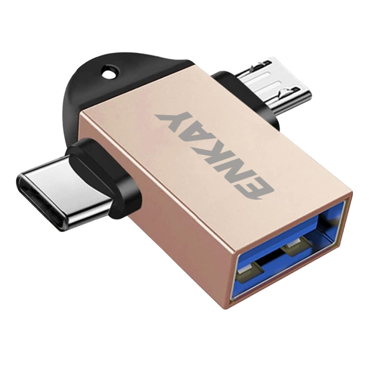 ENKAY ENK-AT112 2 in 1 Type-C + Micro USB to USB 3.0 Aluminium Alloy OTG Adapter(Golden) - OTG Adapter by ENKAY | Online Shopping UK | buy2fix