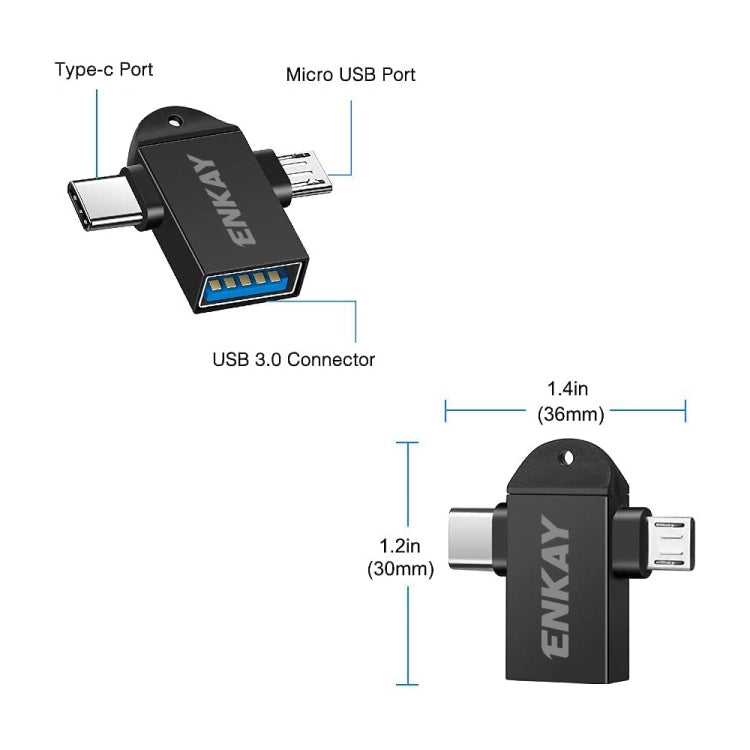 ENKAY ENK-AT112 2 in 1 Type-C + Micro USB to USB 3.0 Aluminium Alloy OTG Adapter(Golden) - OTG Adapter by ENKAY | Online Shopping UK | buy2fix