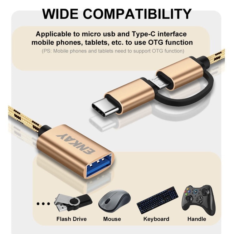 ENKAY ENK-AT113 2 in 1 Type-C / Micro USB to USB 3.0 Nylon Braided OTG Adapter Cable(Gold) -  by ENKAY | Online Shopping UK | buy2fix