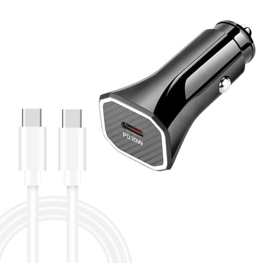 TE-P2 PD20W USB-C / Type-C Car Charger with Type-C to Type-C Data Cable(Black) - Car Charger by buy2fix | Online Shopping UK | buy2fix