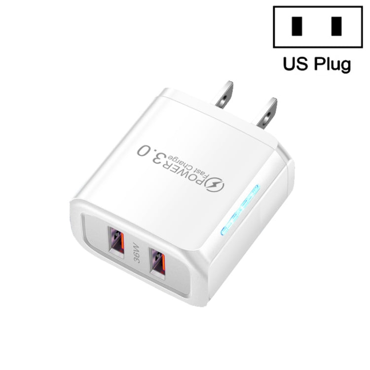 36W Dual Port QC3.0 USB Mobile Phone Charger Dual 18W Output, US Plug(White) - Apple Accessories by buy2fix | Online Shopping UK | buy2fix