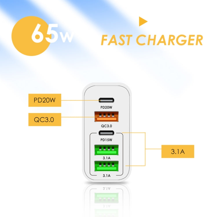 65W Dual PD Type-C + 3 x USB Multi Port Charger with 3A Type-C to 8 Pin Data Cable, EU Plug(White) - Apple Accessories by buy2fix | Online Shopping UK | buy2fix