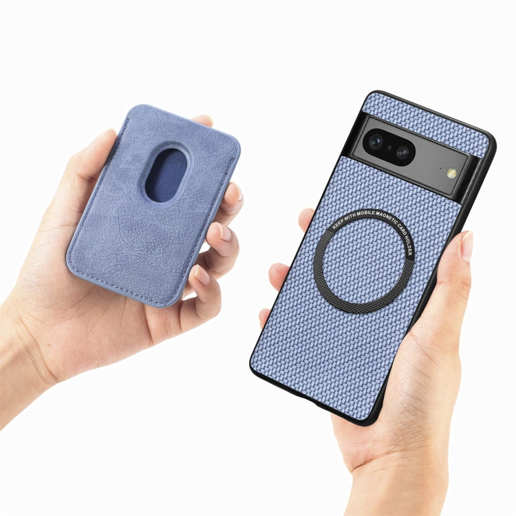 For Google Pixel 7 Carbon Fiber Leather Card Magsafe Phone Case(Blue) - Google Cases by buy2fix | Online Shopping UK | buy2fix