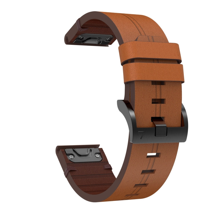 For Garmin Fenix 6S 20mm Leather Steel Buckle Watch Band(Brown) - Watch Bands by buy2fix | Online Shopping UK | buy2fix