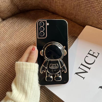 For Samsung Galaxy A50 Plating Astronaut Holder Phone Case(Black) - Galaxy Phone Cases by buy2fix | Online Shopping UK | buy2fix