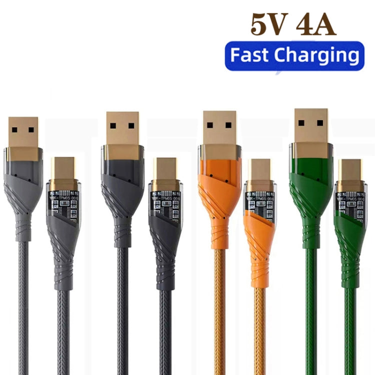 4A USB to Type-C Transparent Fast Charging Data Cable, Length: 1m(Grey) -  by buy2fix | Online Shopping UK | buy2fix