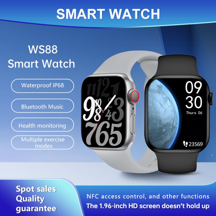 WS88 1.96 inch Color Screen Smart Watch,Support Heart Rate Monitoring / Blood Pressure Monitoring(Blue) - Smart Wear by buy2fix | Online Shopping UK | buy2fix