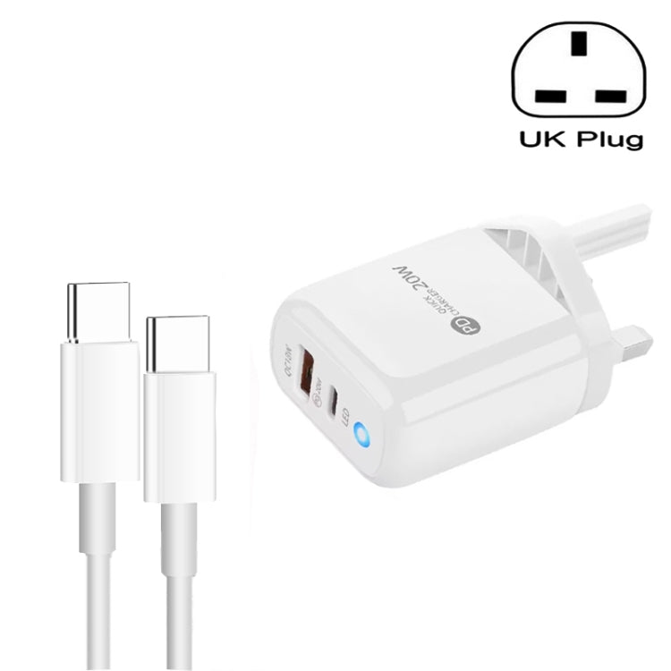 PD04 Type-C + USB Mobile Phone Charger with Type-C to Type-C Cable, UK Plug(White) -  by buy2fix | Online Shopping UK | buy2fix