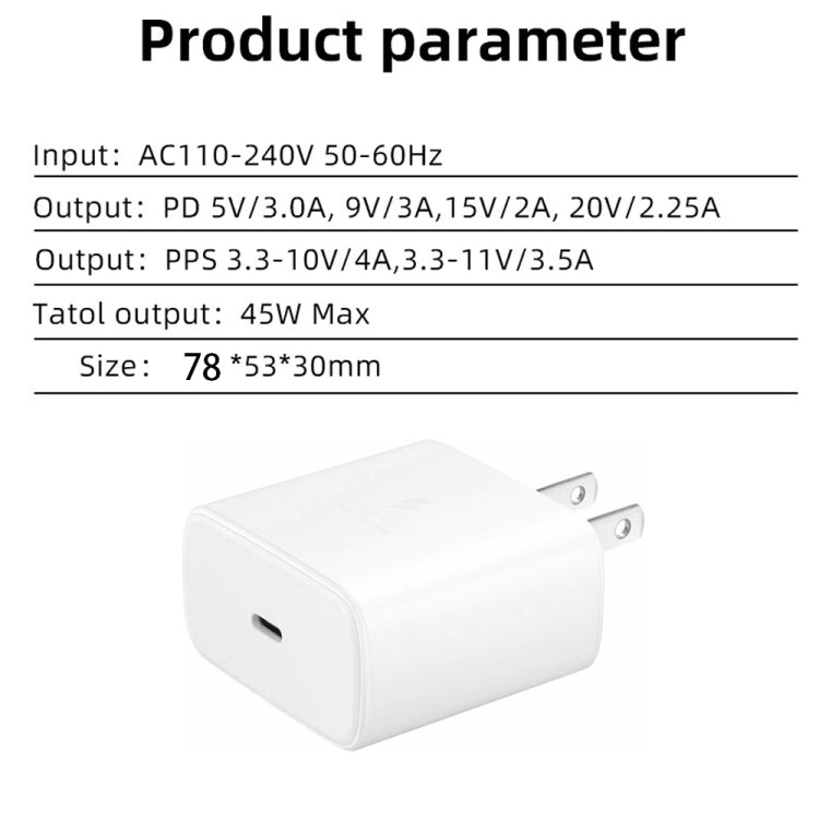 M135 45W USB-C / Type-C Port Fast Charger with 5A Type-C to Type-C Cable, US Plug(White) -  by buy2fix | Online Shopping UK | buy2fix