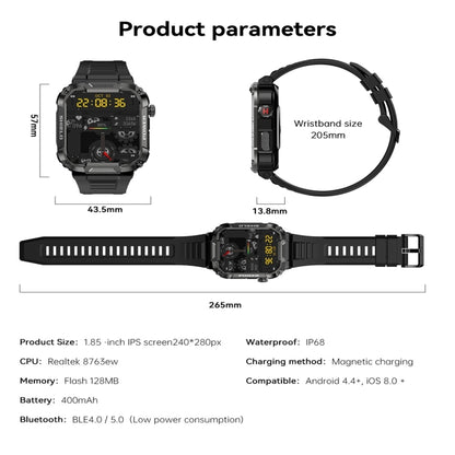 MK66 1.85 inch Color Screen Smart Watch,Support Heart Rate Monitoring / Blood Pressure Monitoring(Green) - Smart Wear by buy2fix | Online Shopping UK | buy2fix