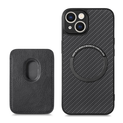 For iPhone 14 Carbon Fiber Leather Card Magsafe Magnetic Phone Case(Black) - iPhone 14 Cases by buy2fix | Online Shopping UK | buy2fix