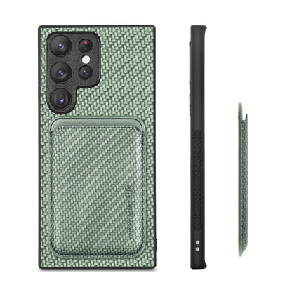 For Samsung Galaxy S22 5G Carbon Fiber Leather Card Magsafe Magnetic Phone Case(Green) - Galaxy S22 5G Cases by buy2fix | Online Shopping UK | buy2fix