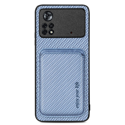 For Xiaomi Poco X4 Pro 5G Carbon Fiber Leather Card Magsafe Magnetic Phone Case(Blue) - Poco X4 Pro 5G Cases by buy2fix | Online Shopping UK | buy2fix