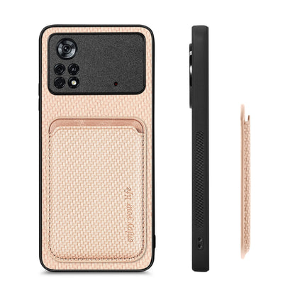 For Xiaomi Poco X4 Pro 5G Carbon Fiber Leather Card Magsafe Magnetic Phone Case(Khaki) - Poco X4 Pro 5G Cases by buy2fix | Online Shopping UK | buy2fix