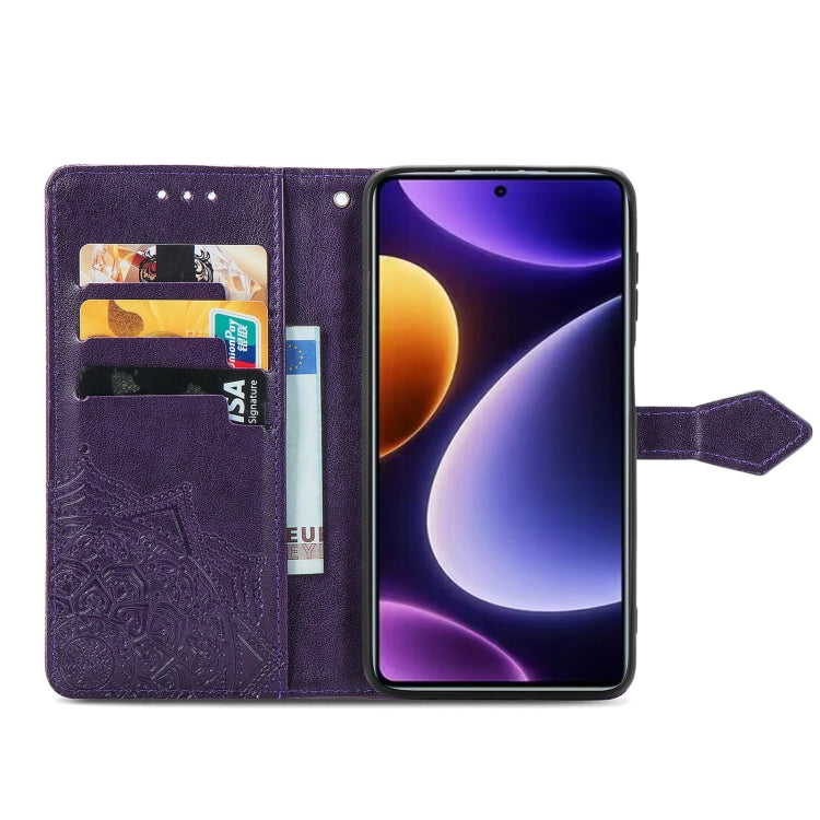 For Xiaomi Poco F5 Mandala Flower Embossed Leather Phone Case(Purple) - Xiaomi Cases by buy2fix | Online Shopping UK | buy2fix