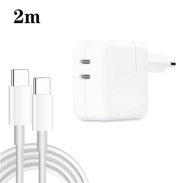 35W PD3.0 USB-C / Type-C Dual Port Charger with 2m Type-C to Type-C Data Cable, EU Plug - USB Charger by buy2fix | Online Shopping UK | buy2fix