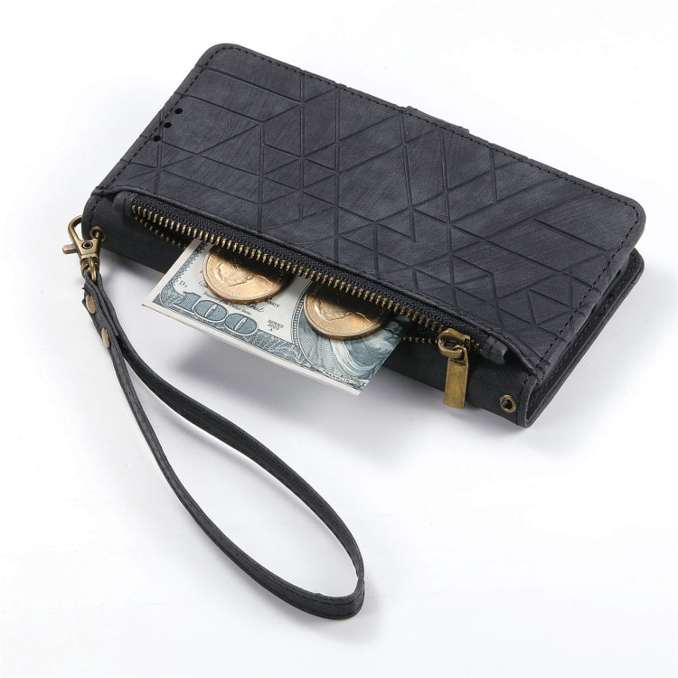 For Google Pixel 8 Geometric Zipper Wallet Side Buckle Leather Phone Case(Black) - Google Cases by buy2fix | Online Shopping UK | buy2fix