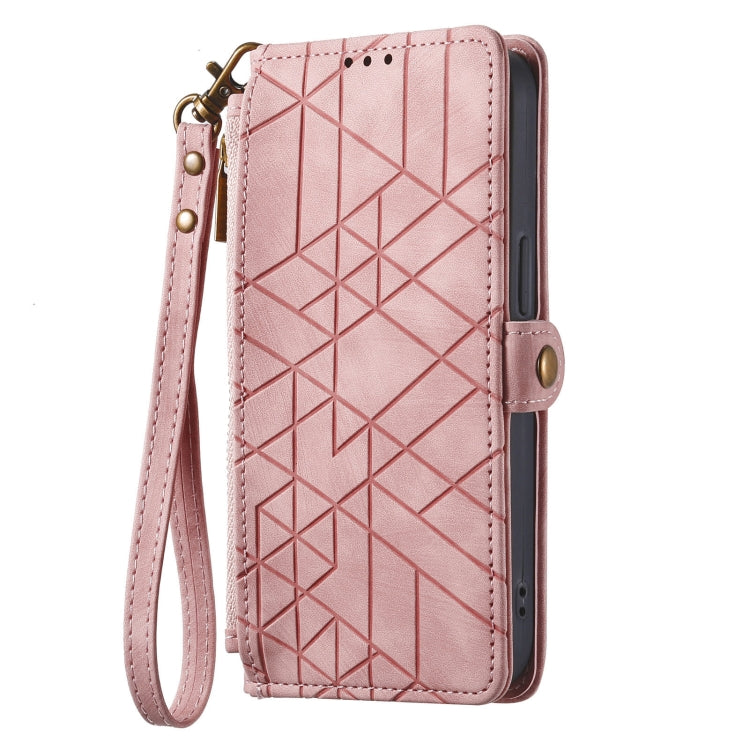 For Google Pixel 8 Pro Geometric Zipper Wallet Side Buckle Leather Phone Case(Pink) - Google Cases by buy2fix | Online Shopping UK | buy2fix