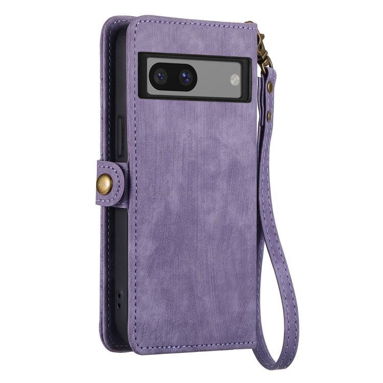 For Google Pixel 6 Pro Geometric Zipper Wallet Side Buckle Leather Phone Case(Purple) - Google Cases by buy2fix | Online Shopping UK | buy2fix