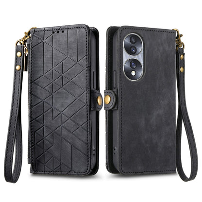 For Honor 70 Geometric Zipper Wallet Side Buckle Leather Phone Case(Black) - Honor Cases by buy2fix | Online Shopping UK | buy2fix