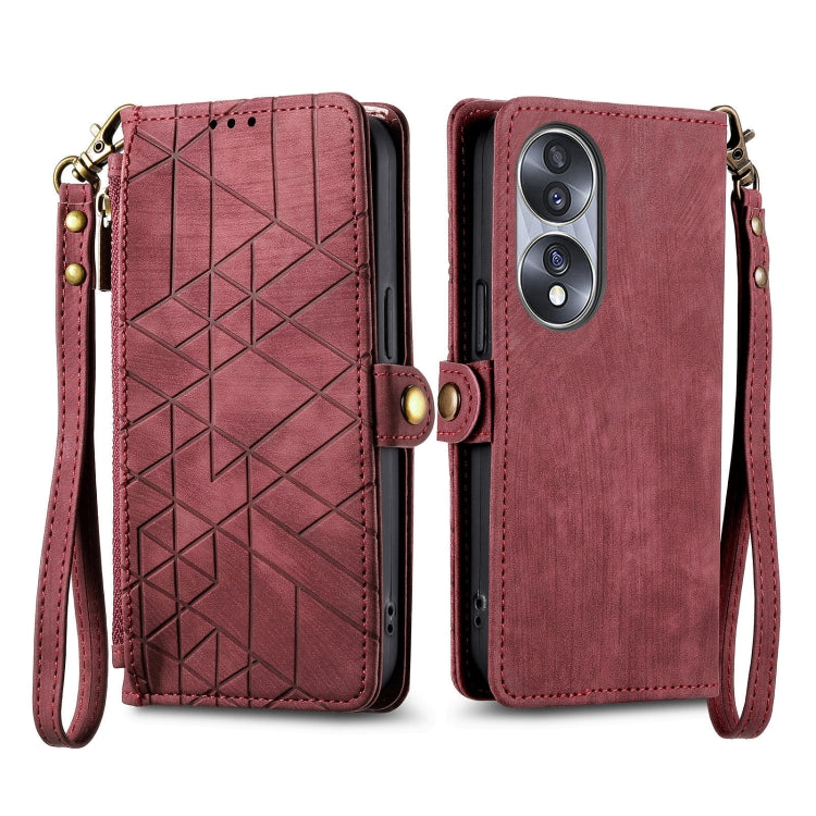 For Honor Magic5 Pro Geometric Zipper Wallet Side Buckle Leather Phone Case(Red) - Honor Cases by buy2fix | Online Shopping UK | buy2fix