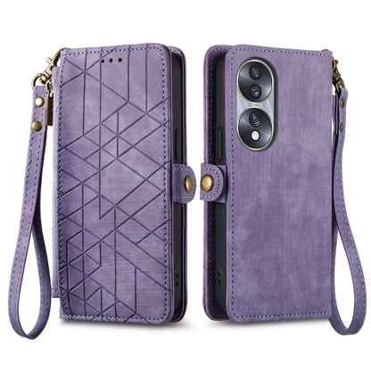 For Honor Magic5 Geometric Zipper Wallet Side Buckle Leather Phone Case(Purple) - Honor Cases by buy2fix | Online Shopping UK | buy2fix