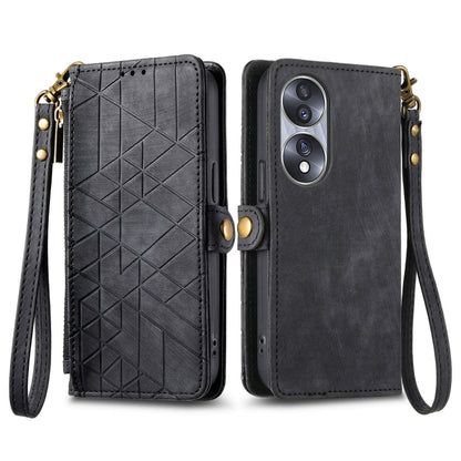 For Honor V40 Geometric Zipper Wallet Side Buckle Leather Phone Case(Black) - Honor Cases by buy2fix | Online Shopping UK | buy2fix