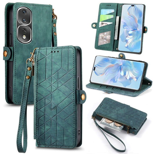 For Honor 80 Pro Geometric Zipper Wallet Side Buckle Leather Phone Case(Green) - Honor Cases by buy2fix | Online Shopping UK | buy2fix