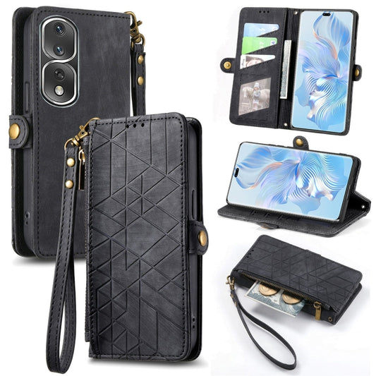 For Honor 80 Pro Geometric Zipper Wallet Side Buckle Leather Phone Case(Black) - Honor Cases by buy2fix | Online Shopping UK | buy2fix