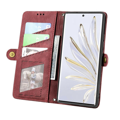 For Honor 80 Geometric Zipper Wallet Side Buckle Leather Phone Case(Red) - Honor Cases by buy2fix | Online Shopping UK | buy2fix