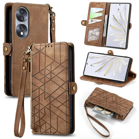 For Honor 70 Pro Geometric Zipper Wallet Side Buckle Leather Phone Case(Brown) - Honor Cases by buy2fix | Online Shopping UK | buy2fix