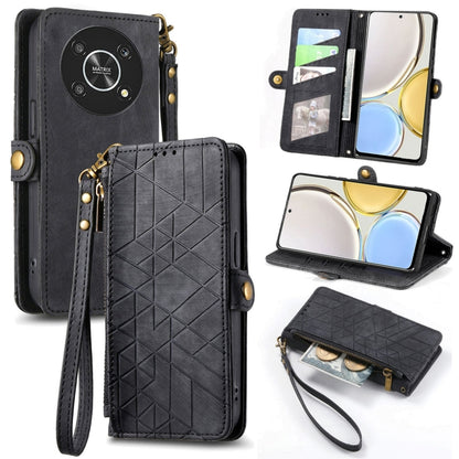 For Honor Magic4 Lite Geometric Zipper Wallet Side Buckle Leather Phone Case(Black) - Honor Cases by buy2fix | Online Shopping UK | buy2fix